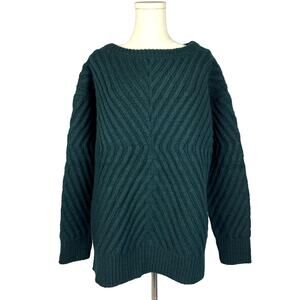 Tempest Bentley Caitlin Chevron Rib Boatneck Sweater Green 100 Wool Women Size S